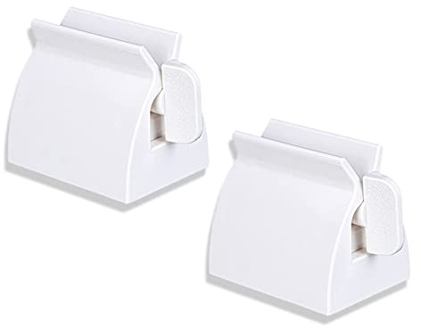 2 Pcs Rolling Tube Toothpaste Squeezer, ABS Toothpaste Seat Holder Stand Rotate Toothpaste Dispenser for Bathroom, Saves Toothpaste, White