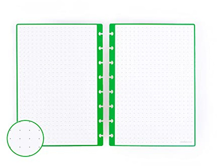 MODUBOOQ - 32 grüne, gepunktete, wiederverwendbare, gebundene Duratech3 Seiten - A5