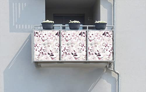 Wallario Balkonverkleidung, Sichtschutz, Windschutz, Meterware nach Maß mit vormontierten Ösen - Motiv Blühende Vögel (Grundpreis: 29,95Eur/m)