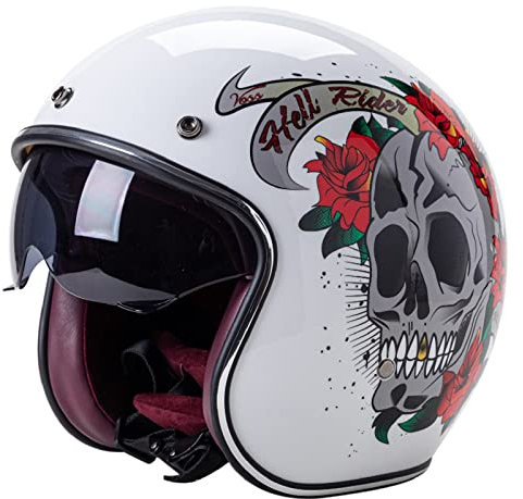 GAOZCTT Casque de Moto Vintage 3/4, Demi-Jet Homme, Semi-Ouvert avec Anti Scratch Visiere - ECE Homologué pour Toutes Les Saisons