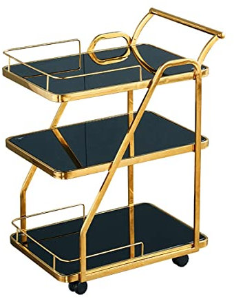 LEIYTFE Barwagen 3-stöckiger Getränkewagen Auf Rädern Servierwagen Mit Barwagen Und Böden Aus Gehärtetem Glas, 24,8 X 17,7 X 33 Kücheninselwagen, Universalrollen Mit Bremsen (Size : Black)