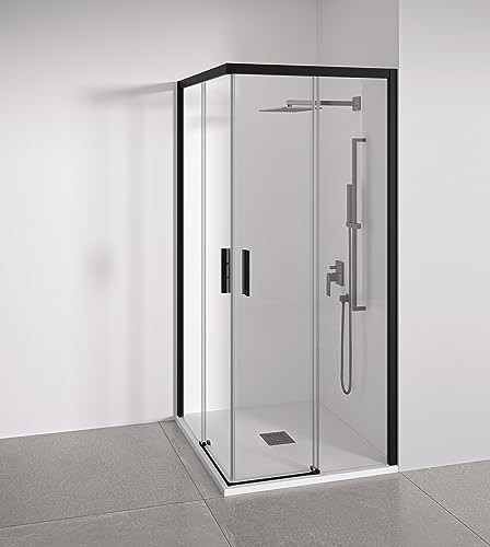 BELLOBATH Mampara de Ducha Angular Negra 77-79 X 77-79 cm
