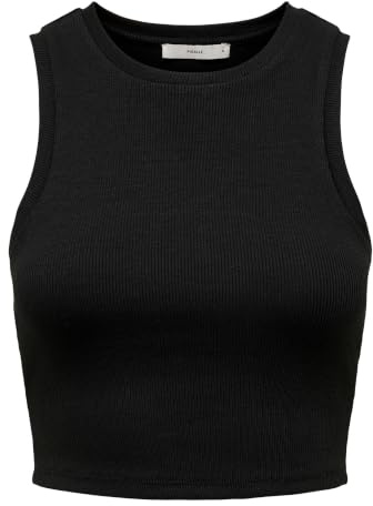 Only Onlvilma S/L Cropped Camiseta Sin Mangas Jrs Noos Top, Mujer, Negro, XS