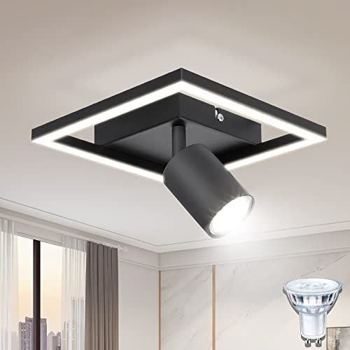Dehobo Deckenlampe LED Schwarz, Strahler Deckenleuchte GU10 18W, Deckenstrahler 1 Flammig Schwenkbar, Wandspot, Modern Lampe für Küche, Flur, Schlafzimmer, Inklusive 5W GU10 Leuchtmittel