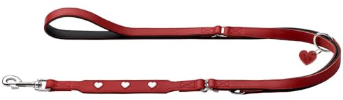 Hunter Verstellbare Hundeführleine Love, Farbe: rot/schwarz, weiches Rindnappaleder, 3-fache Verstellmöglichkeit, eingenähte Herzen, hochwertig verarbeitet, Made in Germany, Größe 18/200