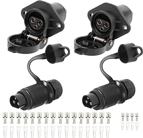 AGRISHOP 2 Pezzi Spina 3 Poli Trattore e 2pezzi Presa 3 Poli Trattore 12v 24v,Spina e Presa per Rimorchio 3Poli Connettori Femmina Maschio con Connettori