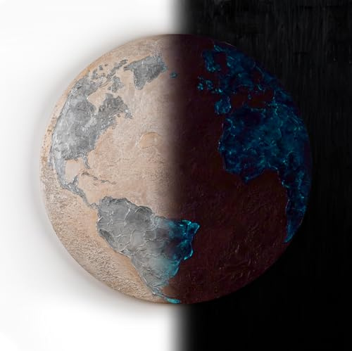 YS-Art 3D-Acrylbild (rund) Silberner Planet handgemalt Kinder