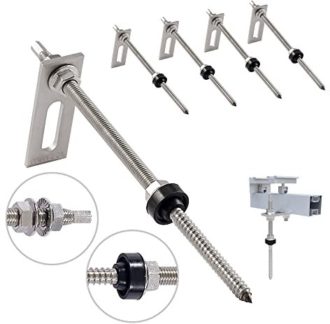 NuaSol Photovoltaik Stockschraube aus Edelstahl mit Adapterblech & EPDM Dichtung M10 x 200mm | Solarpanel Solar Anlage, Befestigung Stockschrauben | 4er Pack