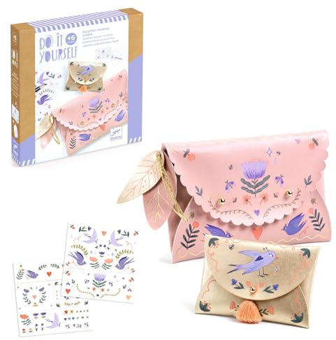 Djeco Kid's Handmade Faux Leather Wallet & Coin Purse Set - Sweet Fashionista, European Illustrations, Ages 6+