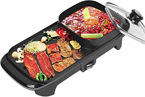 OSCCAR Raclette eléctrico Griddles 2in1 Parrilla eléctrica y Olla Caliente Antiadherente para Hornear Interior Pan Pan Hotpot Parrilla sin Humo Plancha para Barbacoa 1100W