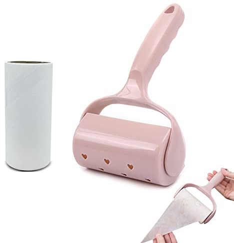 LuckyOpt Tierhaarentferner-Set, Tierhaarentfernung und hochklebende Ersatz-Fusselrollen mit Anti-Staub-Abdeckung, Kunststoff-Entferner für Haustiere und Kleidung (Rosa)