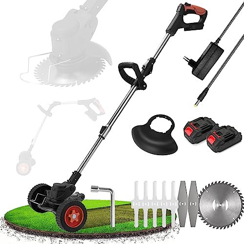 Mangiaerba Elettrico Senza Fili Alimentato a Batteria, 650 W Motore Interamente in Rame 12000 Giri/min Tagliaerba Tagliabordi da Giardino Leggero Regolabile da 30 Cm con 3 Tipi di Lame