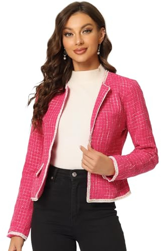 Allegra K Blazer en tweed à carreaux pour femme - Manches longues - Ouvert sur le devant - Pour le travail et le bureau