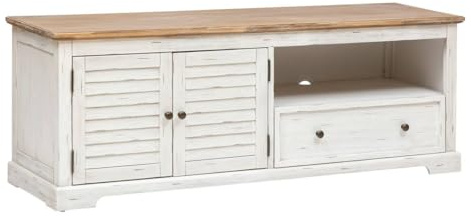 Atmosphera - TV-Stand Olbia Metall & Akazie - weiß - 2 Türen - Weiß