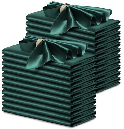 P Pothuiny 24 Stück seidig grüne Satinservietten 43 x 43 cm, quadratische Glatte Hochzeits-Abendessenservietten, Satin-Stoffservietten, Tischservietten für Bankett, Party, Restaurant-Dekor