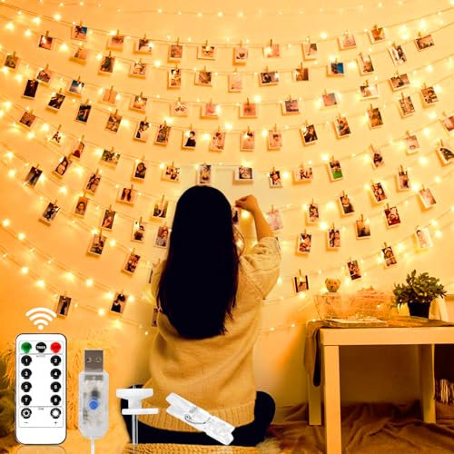 Sweetone LED Fotoclips Lichterkette 12M 120LED USB Klammern mit Fernbedienung 52 Modi