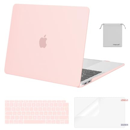 MOSISO Kompatibel mit MacBook Air 13 Zoll Hülle M1 2021 2020 2019 2018 | Schutzhülle Hartschale für MacBook Air M1 Hülle A2337 A2179 A1932&Tastaturschutz&Displayschutz&Beutel, Kreide Rosa