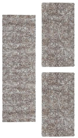 Carpetsale24 Bettumrandung Schlafzimmer 3 teilig Shaggy Hochflor Teppich Beige Bettvorleger Schlafzimmer Bettset: 2 St. 80x150 cm | 1 St. 80x250 cm - Melierte Optik Flauschiger Teppich Läufer Set