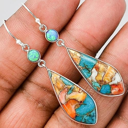 XRCXBLSC Turquoise Dangle Earrings for Women 925 Sterling Silver Hook Western Teardrop Bohemian Earrings Boho Drop Earrings Square Turquoise Earrings Handmade Dangle Earrings Vintage Jewelry （Style 1）