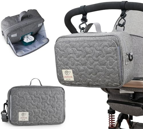 Bizcasa Kinderwagen Organizer, Umhängetasche, Universal Baby Kinderwagen Tasche, Baby Wickeltaschen mit Schultergurt,Tragbare Windel Nass Handtasche Organizer für Zuhause Reise (Grau)