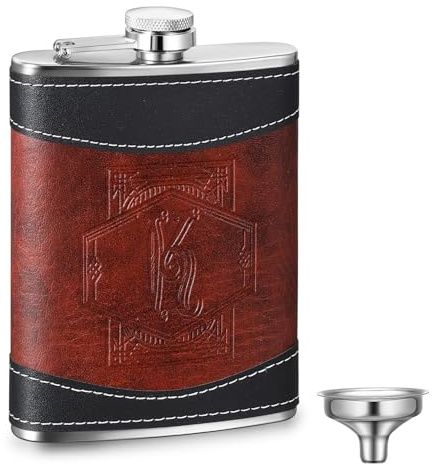 Baderke Personalized Groomsmen Flask 8 oz Stainless Steel Monogram Hip Flask for Men Leather Birthday Gift for Dad Grandpa Wedding(Letter K)