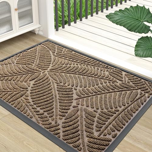 Homaxy Door Mats Indoor Outdoor, Heavy Duty Rubber Dirt Trapper Doormats, Non Slip Waterproof Floor Mat, Easy Clean Door Matt for Front Door, Entrance and Garden, 43 x 76 cm, Brown
