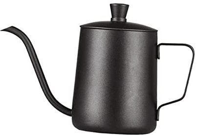 TOPBATHY Edelstahl Kaffeekanne 350ml Schwarz Tropffrei mit Langem Ausguss für Büro und Restaurant Handlich und Anti Verbrühend