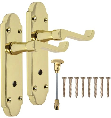 Haven Heritage Bathroom Door Handles Set, 1 Pack, Brass Plated Finish, Double Locking Design, Zamak