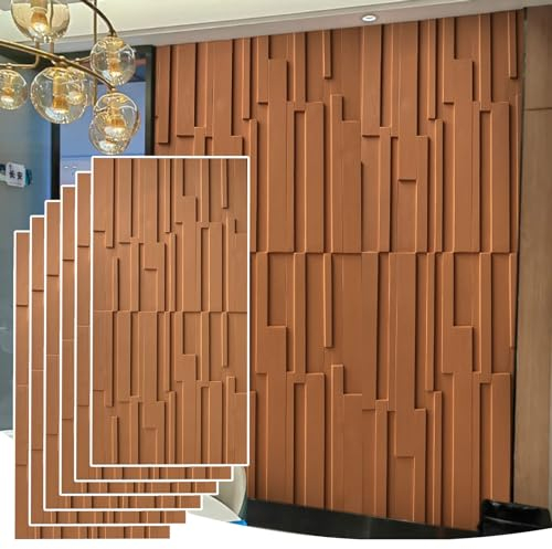 Wandpaneele 3D-Wandpaneele mit Geriffeltem Design, 6 Stück Innenwanddekorpaneele Als Akzentwand, PU-Wandverkleidungspaneele für Wohnzimmer und Schlafzimmer, 2 X 3,9 Fuß, Abdeckung 46 Quadratfuß(Brown)