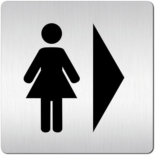 Türschilder24 XXL Schild - Türschild • 125 x 125 mm • Herren Damen Toilettten WC Pfeil Wegweiser Links Rechts • 1,5 mm Aluminium Vollmaterial • 100% Made in Germany (Damen rechts)