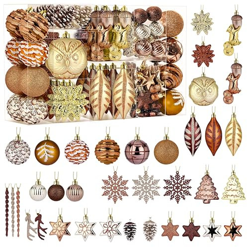 Alupssuc Weihnachtskugeln, 96-teilig, Waldeichhörnchen, bruchsichere goldene Kunststoffkugeln für Weihnachtsbaumschmuck, Feiertags- und Partydekoration, mit Schnur zum Aufhängen, Antik-Bronze-Gold