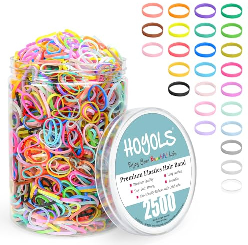 HOYOLS 2500 pcs Colorful Elastic Hair Rubber Bands, Small Hair Ties Accessories No Pull No Damage Stretch Holder for Girls Women TPU (25 Mixed Multi Hue)