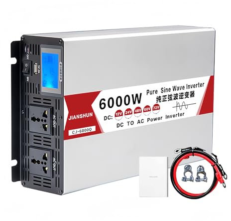 Convertitore di Tensione 4000W 5000W 6000W 8000W Inverter di Potenza 12V 24V 48V 60V CC a 110V 220V CA Inverter a Onda Sinusoidale Pura con Presa, Per Sistemi Solari per Auto e Casa,6000W-12V