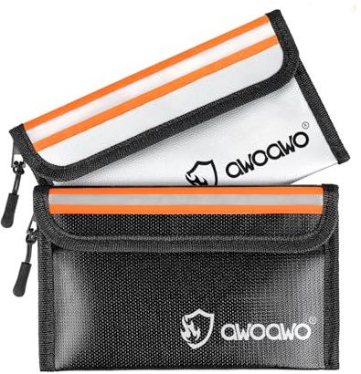 2 Piezas Bolsa Antifuego para Dinero 20 x 13 cm - Documentos Ignífuga con Aislamiento Térmico y Tiras Reflectantes para Objetos de Valor,Pasaporte, Factura - Negro Plata