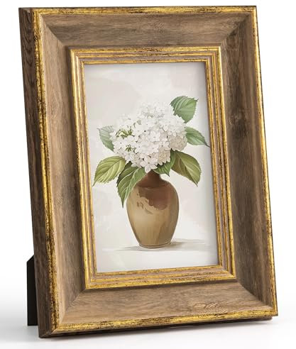 Afuly 6x4 Vintage Picture Frames 4x6 Antique Elegant Wood Gold Photo Frame with Wall Mount Desk Home Decor Photo Display Family Friends Birthday Festival Gifts for Mom Grandma Women