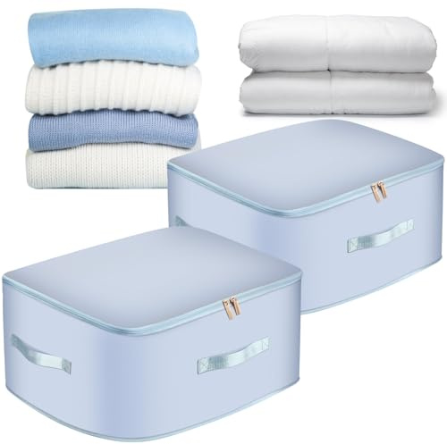 Mozvvco 2 Pezzi Organizer per Compressione Organizzatore Ultra Salvaspazio, 132L Organizzatore Autocompressivo, 52x42x60CM Sacchi di Stoccaggio Compressibili per Vestiti, Piumini, Biancheria(Blu,XL)