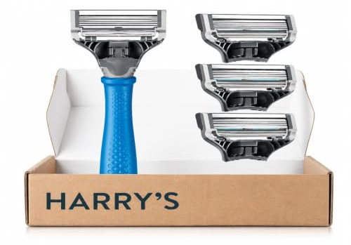 Harry's Bartpflege Set, Blauem Griff, 3 Ersatzklingen | Truman Rasierer mit Rutschsicherem Griff & Ersatzklingen mit je 5 Klingen, Präzisionstrimmer für die Nassrasur