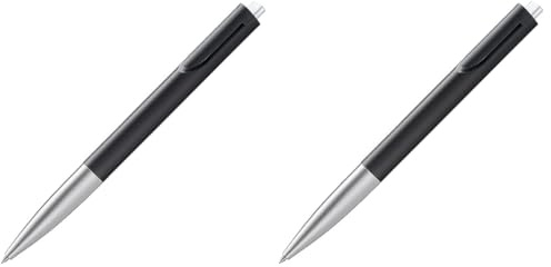Lamy noto schlichter Kugelschreiber 283 aus Kunststoff in der Farbe schwarz-silber mit dreieckigem Korpus und Druckmechanik, inkl. Großraummine M 16 Strichbreite M in schwarz (Packung mit 2)