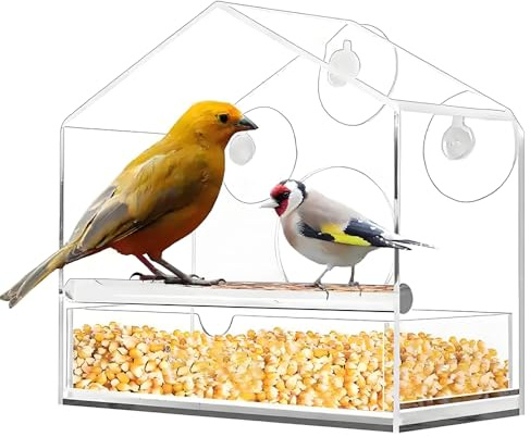 Fenster-Vogelfutterstation mit 3 starken Saugnäpfen, Acryl-Vogelfutterspender, durchsichtig, Vogelfutterhaus, Vogelhaus für draußen, für den Außenbereich, für Wildgarten-Dekor