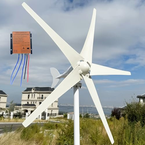 ZHOZHUT 800W / 1000W / 1200W Turbina Eólica 12V / 24V / 48V Kits De Aerogeneradores con 5 Aspas Blancas Y Controlador MPPT, Ajuste Automático De La Dirección De Barlovento para Exteriores,1000w,48V