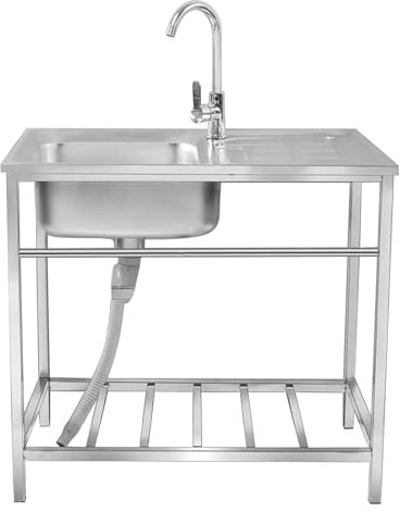 Stainless Steel Freestanding Utility Sink for Garden and Outdoor Kitchen Single Bowl Slop Sink for Garage Restaurant Laundry Room Indoor/Outdoor Use