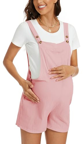 FEOYA EOYA Tuta Premaman Corta Salopette Larga e Fresca con Tasche Overalls Casual per Estate Ideale per Donne Incinte Rosa L