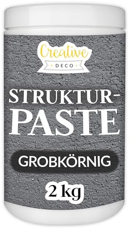 Creative Deco Grovkornig Texturpasta 2 kg Mörkgrå Fin Pasta för Konstprojekt För Akrylmålning Lätt att Applicera med Spatel För 3D-Effekter, Strukturer, Texturer