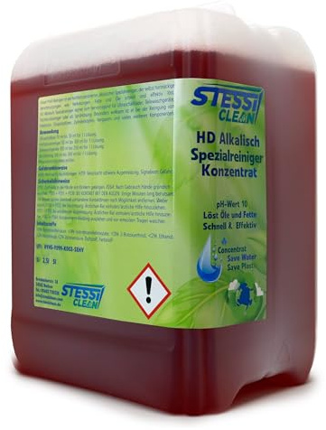 StessiClean HD Spezialreiniger Alkalisch | 25 Liter | stark alkalischer Reiniger | Industrie und Maschinenreinigung | Bodenreinigung in Gewerbebereichen | Entfernung von Teer & Bitumen