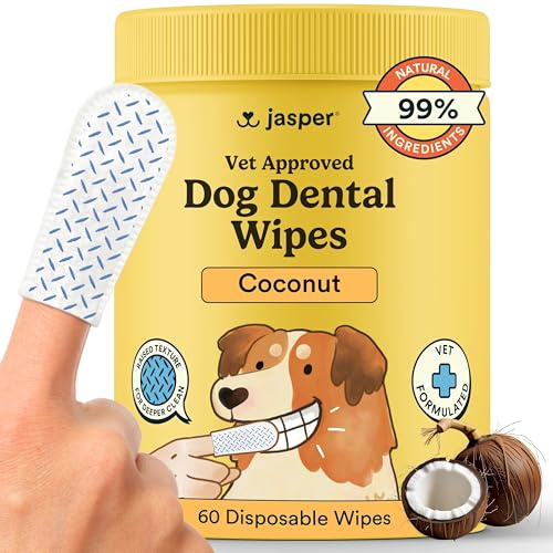 Jasper Dog Dental Wipes, Dog Finger Toothbrush Disposable, Tooth Brush Cleaning Wipes, Pet Teeth Cleaning Dental Care, 60 Count, Coconut