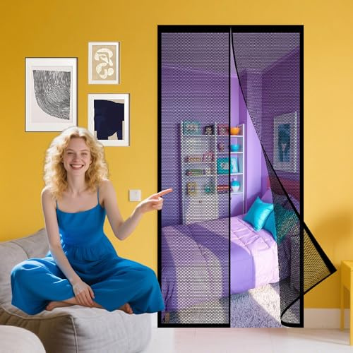Mosquitera Magnética Puerta 130 x 192 cm Acceso Sencillo, Protección Contra Insectos Cortina Mosquitera Exterior Antimosquitos para La Puerta Del Balcón, Sótano O Terraza, Negro