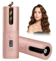 Arricciacapelli Automatico Cordless Display LCD, Ricaricabile USB, Ceramica e Tormalina, Temperatura Regolabile 150-200°C