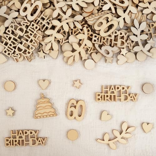 HOLDLEAF 200 Stück Holz Streudeko 60. Geburtstag, Konfetti Geburtstag Deko, Tischdeko für 60. Geburtstagspartys Mann Frau