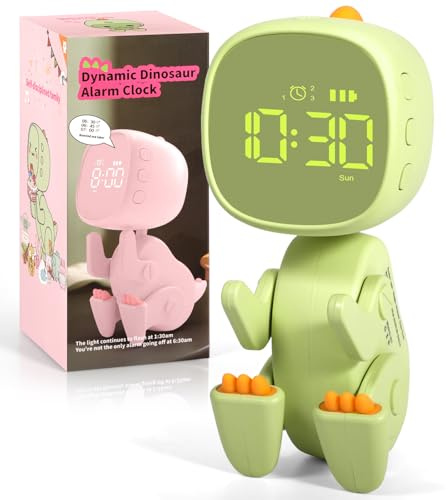 PQETBV Sveglia con Dinosauri, Sveglia Digitale per Bambini con Notturna Ricaricabile Funzione Snooze, Sveglia da Comodino Digitale per Bambini Adulti Camera da Letto Home Office