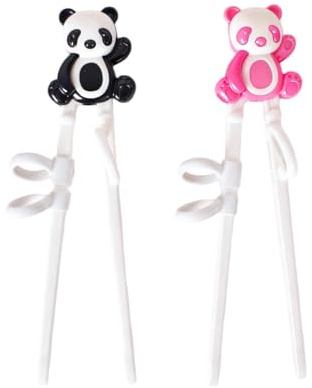 2 Paar Kinder Stäbchen zum Essen, Chinesische Stäbchen Panda Set, Essstäbchen Kinder Lernstäbchen für Anfänger und Kleinkinder, Kids chopsticks（Rosa + Schwarz）